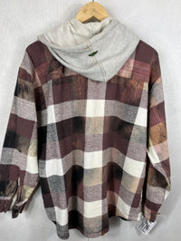 Vintage Plum, Cream, Grey and Black Flannel Hoodie Size Large