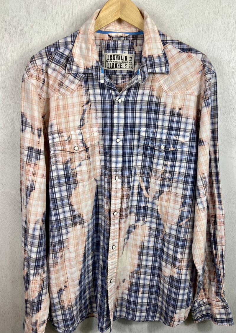 Vintage Western Style Light Blue, Peach and White Flannel Size XL