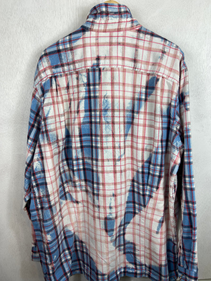 Vintage Light Blue, White and Pink Flannel Size XXL Tall