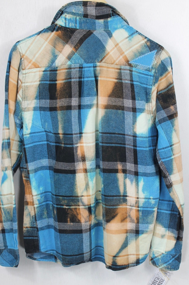 Vintage Royal Blue, Turquoise, Black and Gold Flannel Size Small