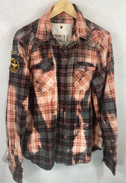 Vintage Western Style Grey, Dusty Rose and Peach Flannel Size Medium