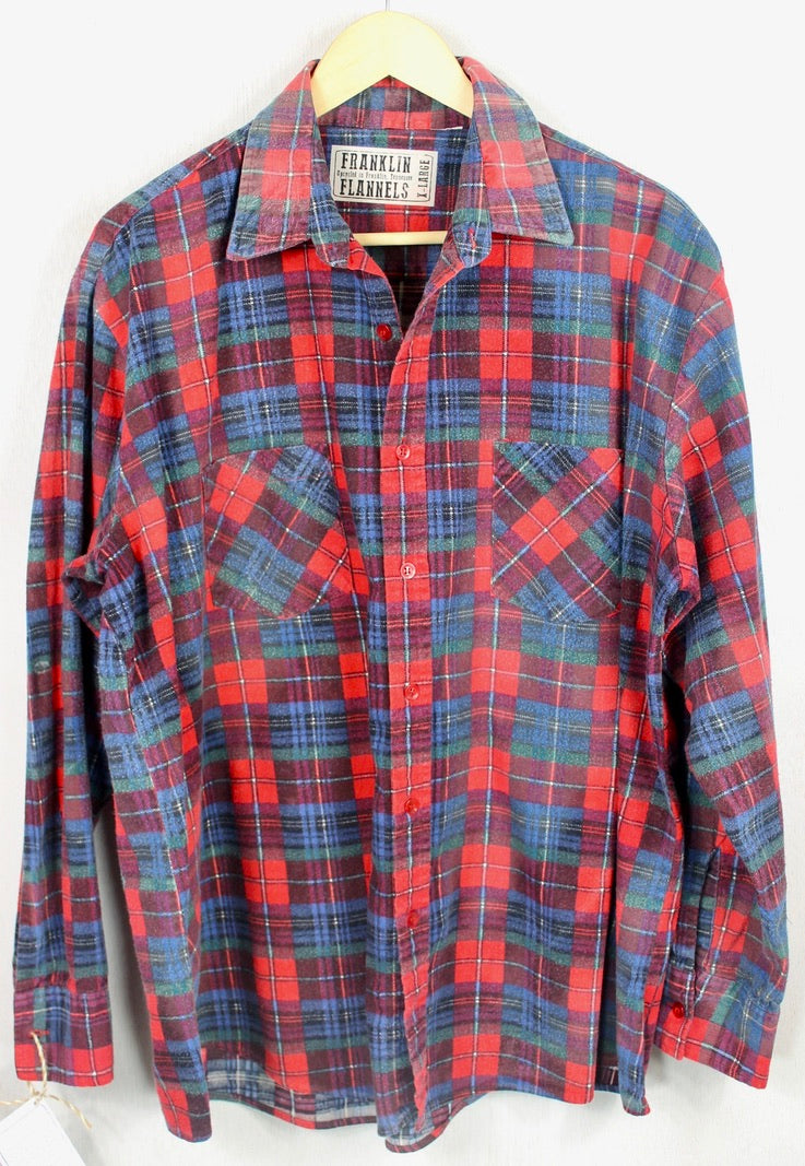 Vintage Retro Red, Royal Blue and Green Flannel Size XL