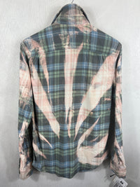 Vintage Pale Blue, Cream, Pink and Seafoam Green Flannel Size Medium