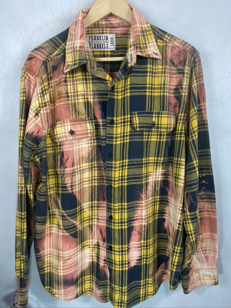 Vintage Pink, Navy Blue and Yellow Flannel Size Large