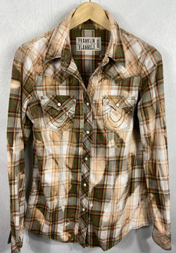 Vintage Western Style Army Green, Cream and White Flannel Size Medium