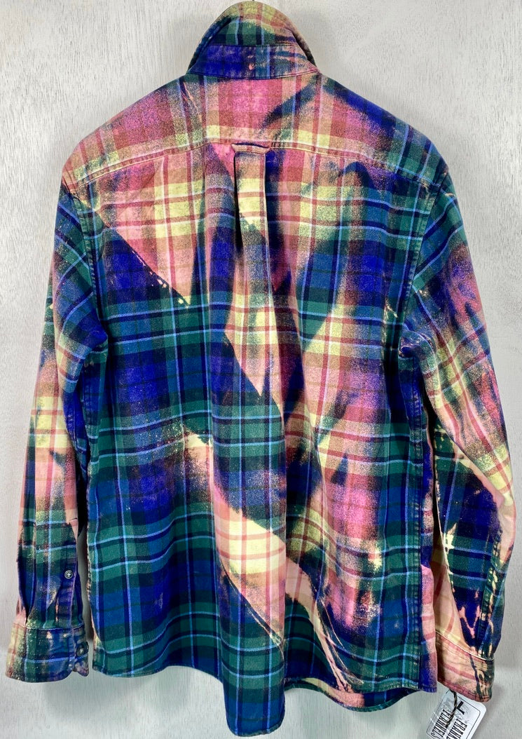 Vintage Royal Blue, Pink and Green Flannel Size Large