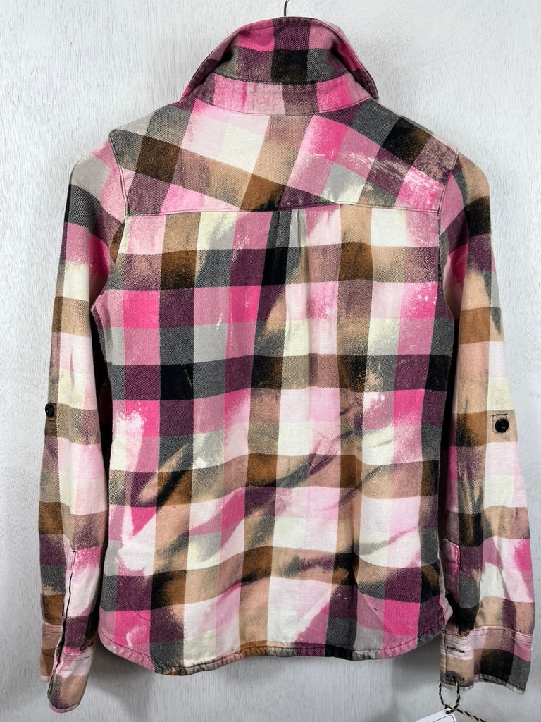Vintage Pink, White, Black and Camel Flannel Size XS