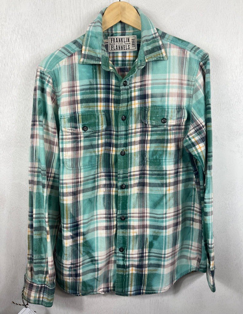 Vintage Sea Foam Green, Black and White Flannel Size Large