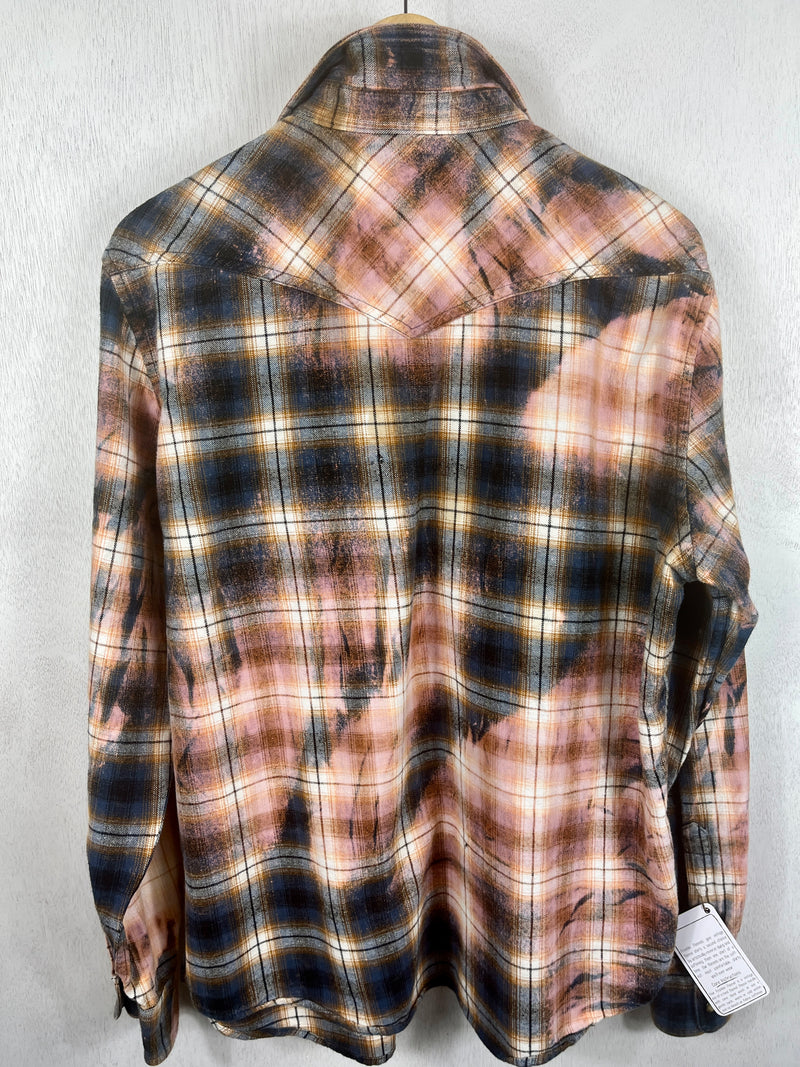 Vintage Western Style Pink, Black, Blue and Yellow Flannel Size Medium