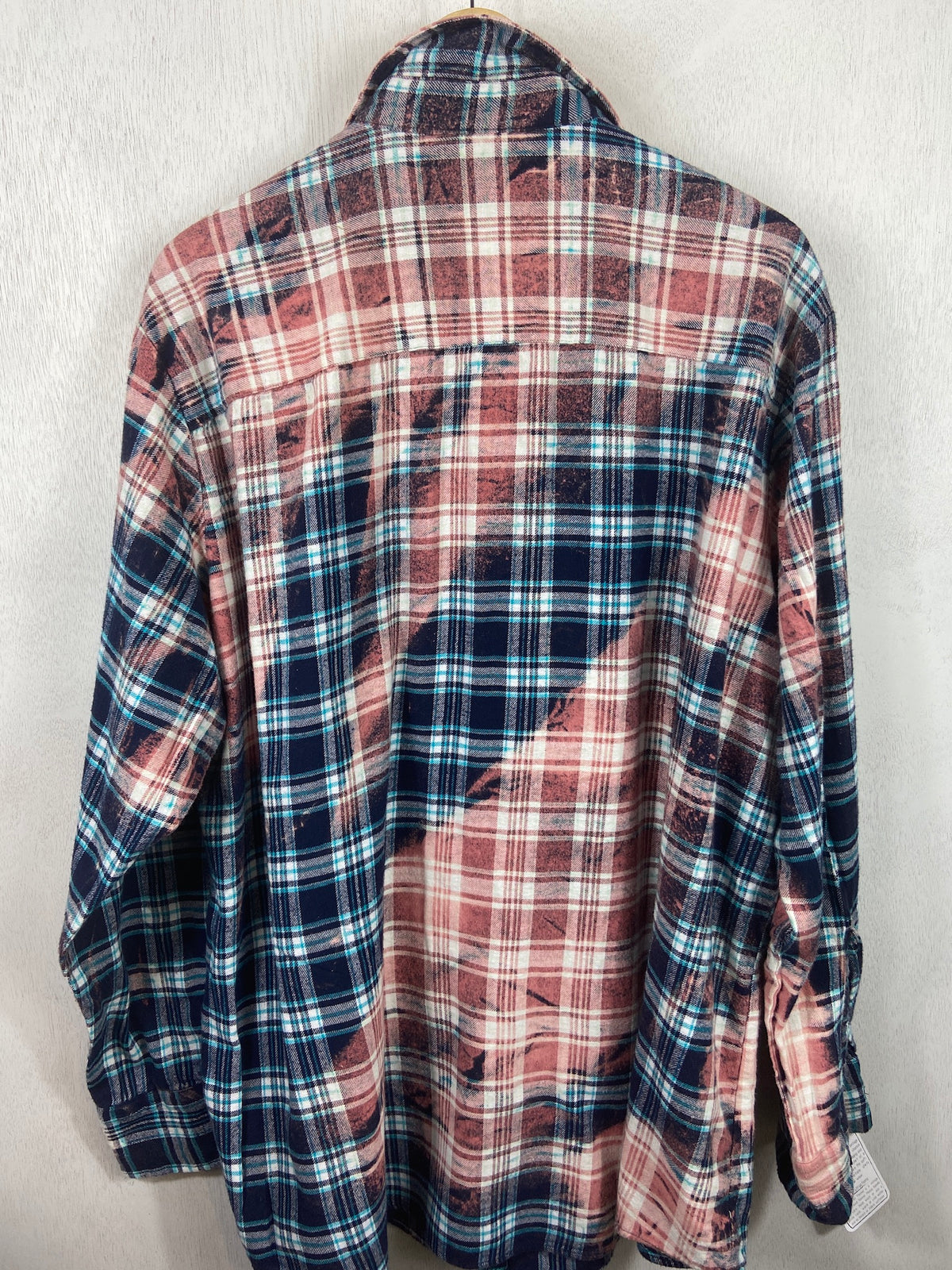 Vintage Navy Blue, Turquoise and Pink Flannel Size XL - XXL Tall