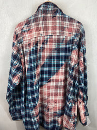 Vintage Navy Blue, Turquoise and Pink Flannel Size XL - XXL Tall