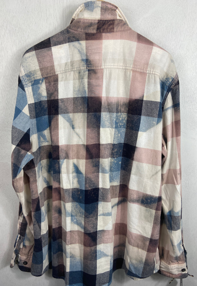 Vintage Light Blue, Navy, Dusty Rose and White Flannel Size XL