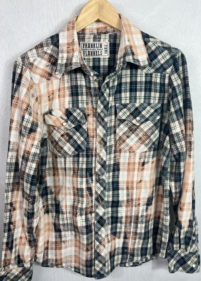 Vintage Western Style Blue, Green and White Flannel Size Small