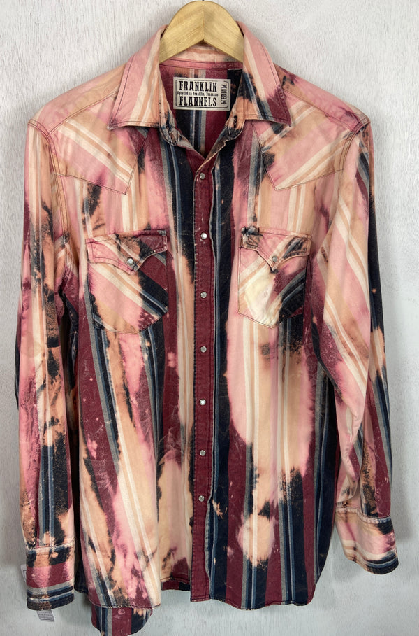 Vintage Western Style Navy Blue, Burgundy and Pink Flannel Size Medium