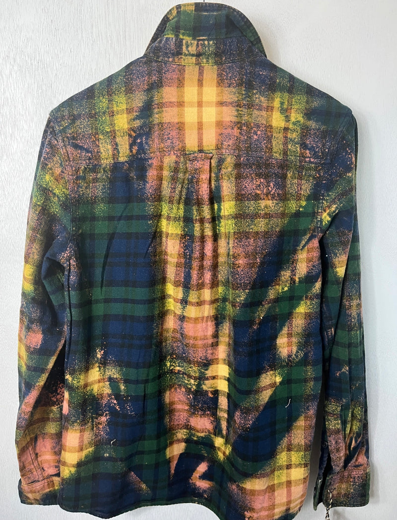Vintage Green, Navy, Pink, Yellow and Black Flannel Size Small