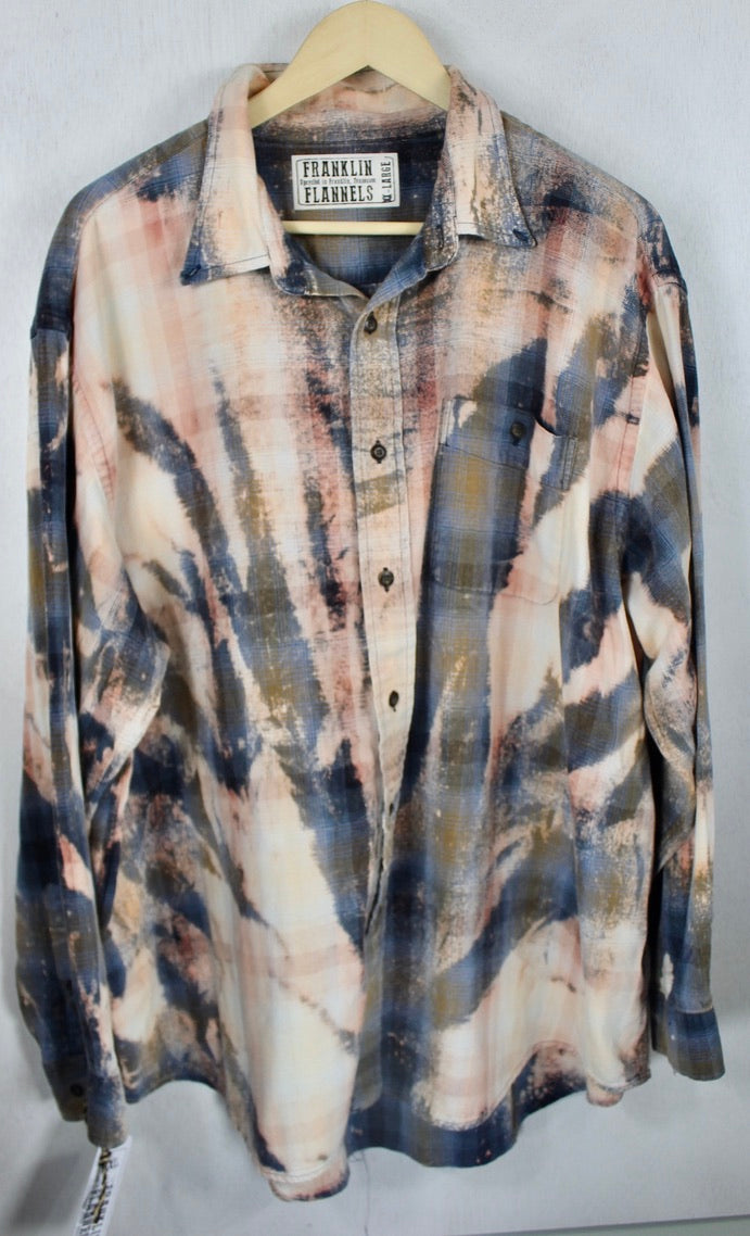 Vintage Blue, Cream, Peach and Light Brown Flannel Size XL