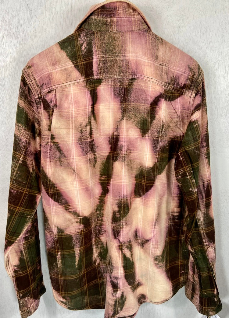 Vintage Army Green, Pink and Lavender Flannel Size Medium