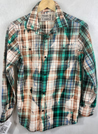 Vintage Green, Black, White and Rust Flannel Size XS