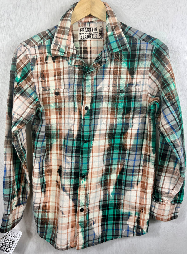 Vintage Green, Black, White and Rust Flannel Size XS