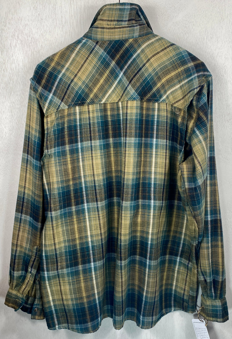 Vintage Navy Blue, Sage and Teal Flannel Size XL