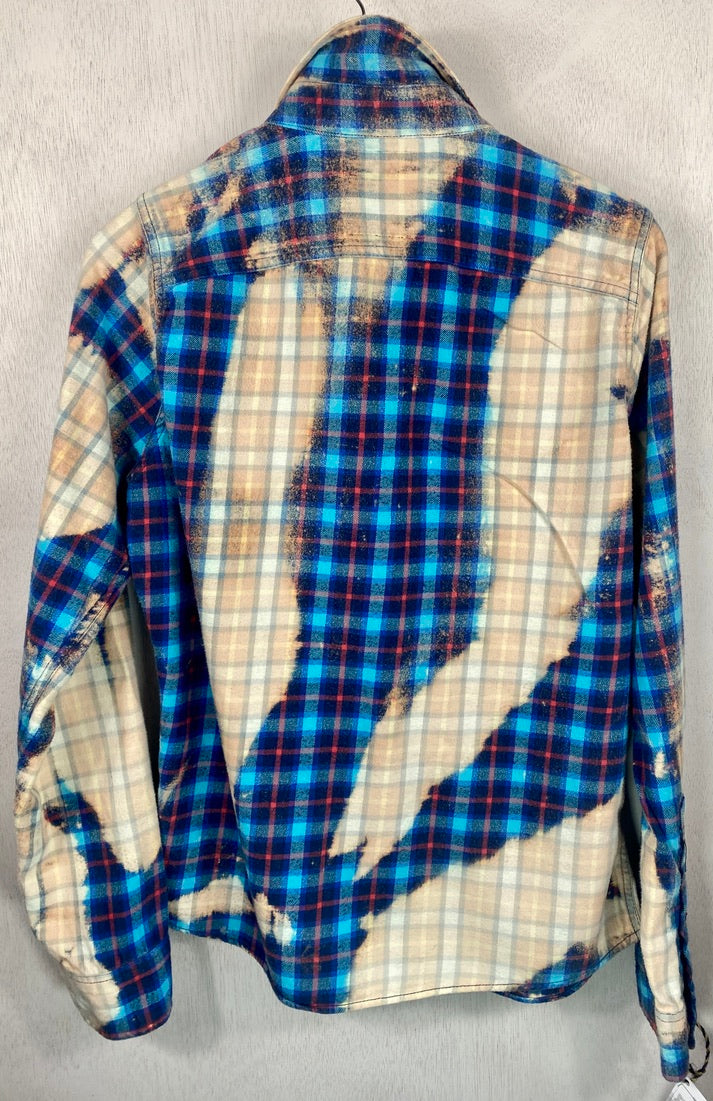 Vintage Turquoise, Cream and Red Flannel Size Small
