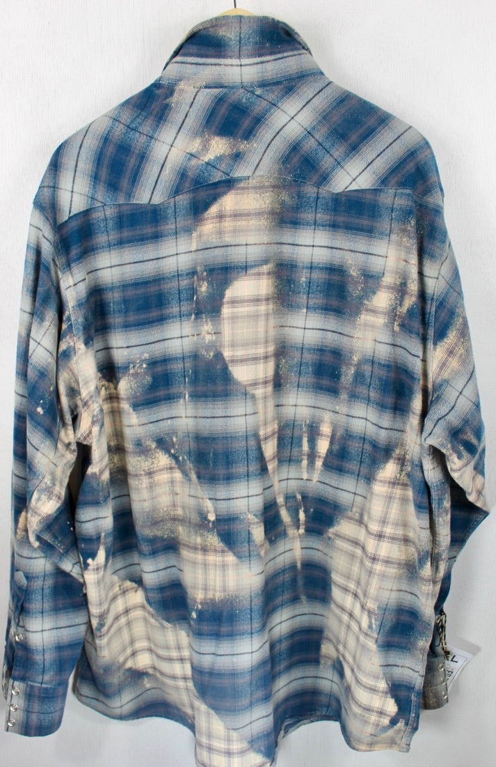 Vintage Western Style Blue, Grey and Peach Flannel Size XL