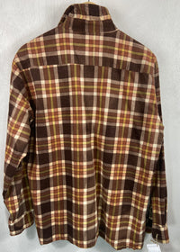Vintage Retro Brown, Yellow and White Flannel Size Large