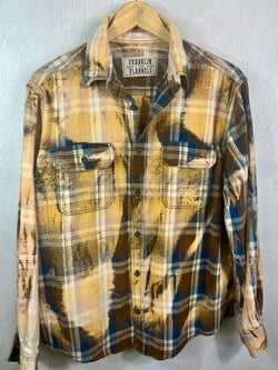 Vintage Yellow, Navy Blue, White and Brown Flannel Size Medium