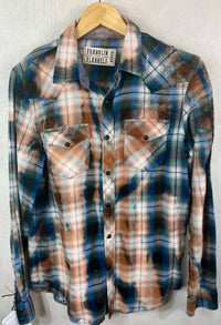 Vintage Western Style Royal Blue, Turquoise, Rust and White Cotton Size Medium