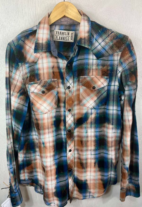 Vintage Western Style Royal Blue, Turquoise, Rust and White Cotton Size Medium
