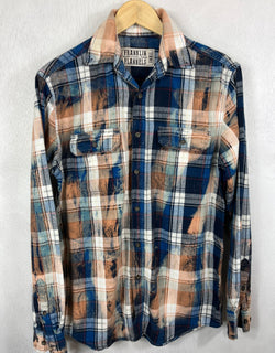 Vintage Navy Blue, Rust and White Flannel Size Small