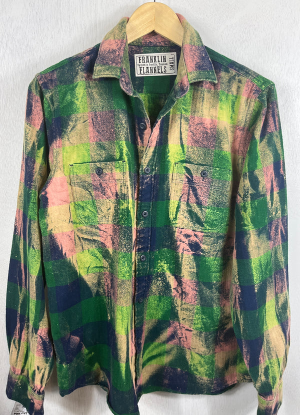 Vintage Green, Navy Blue and Pink Flannel Size Small