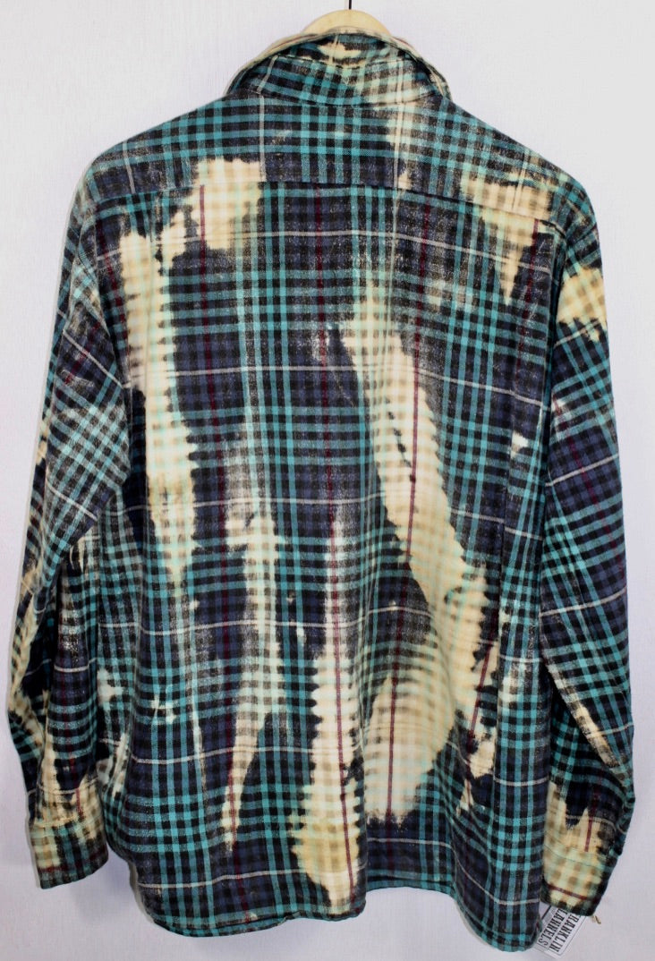 Vintage Turquoise, Black and Light Yellow Flannel Size Large