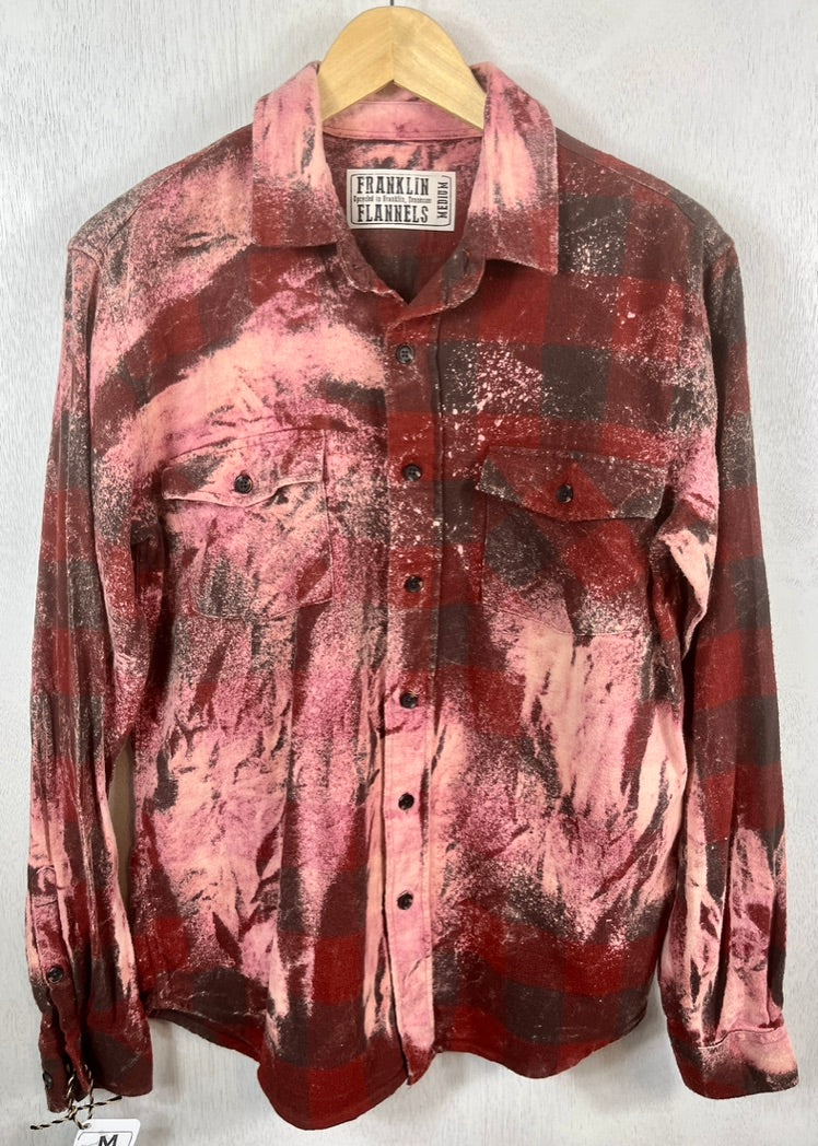 Vintage Brick Red, Chocolate and Pink Flannel Size Medium