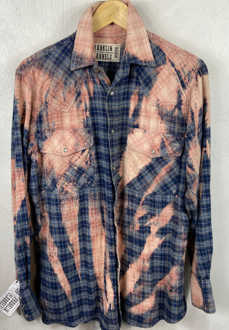 Vintage Western Style Blue, Grey and Dusty Rose Flannel Size Medium