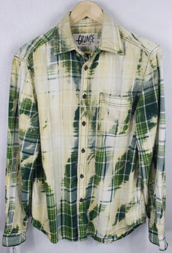 Vintage Grunge Green and Light Yellow Flannel Size Medium