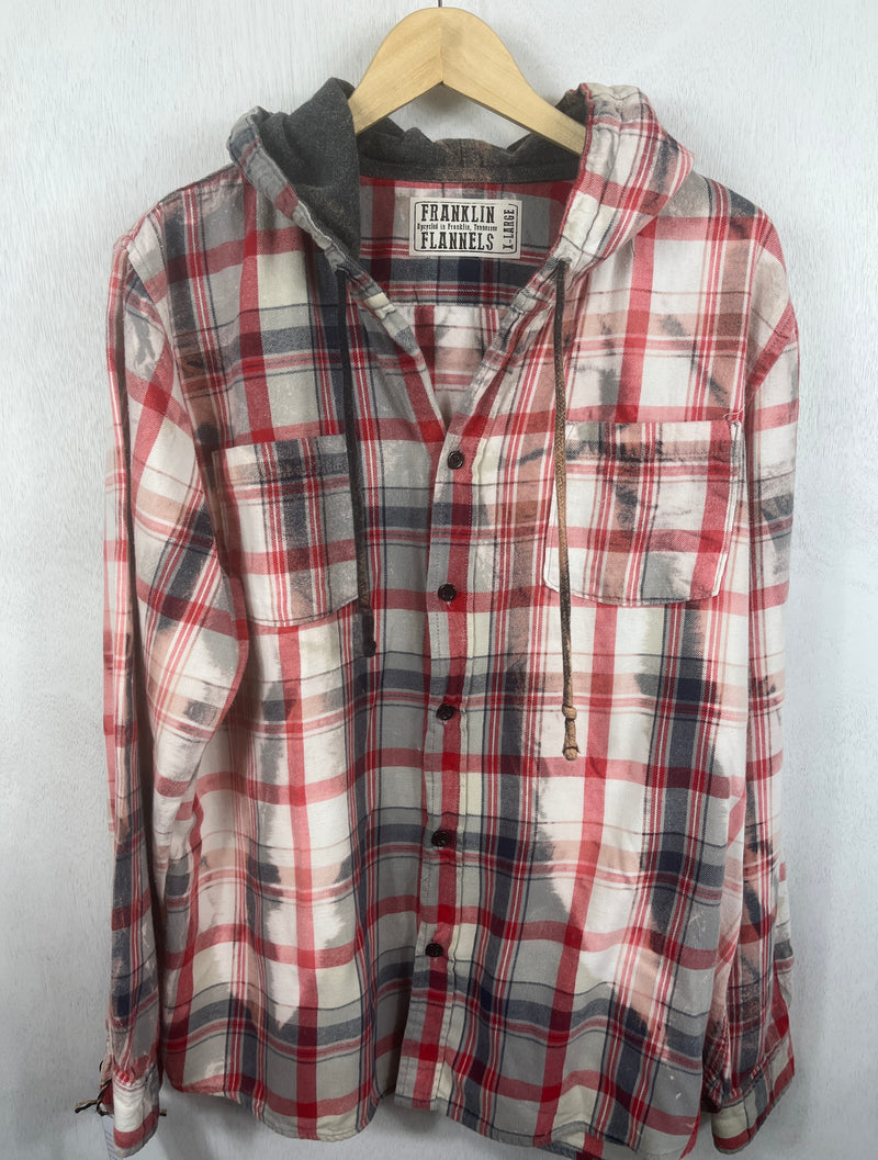 Vintage Red, White, Navy and Grey Flannel Hoodie Size XL