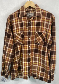 Vintage Retro Brown, Yellow and White Flannel Size Large