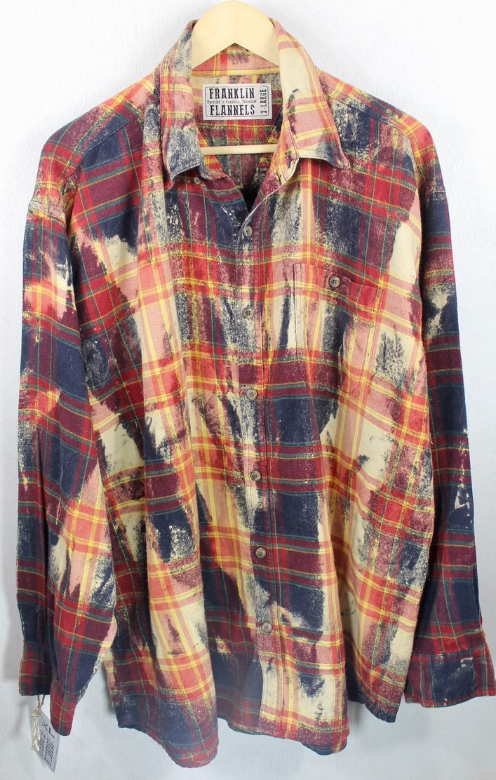 Vintage Navy Blue, Red, Yellow and Cream Flannel Size XL