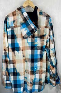 Vintage Turquoise, Black and White Hoodie Flannel Size XL