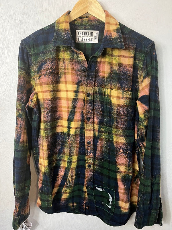Vintage Green, Navy, Pink, Yellow and Black Flannel Size Small