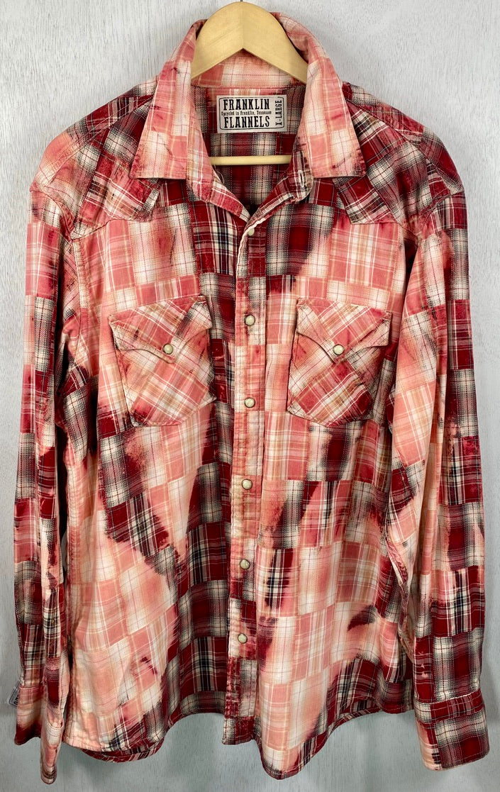 Vintage Western Style Pink, White and Red Flannel Size XL