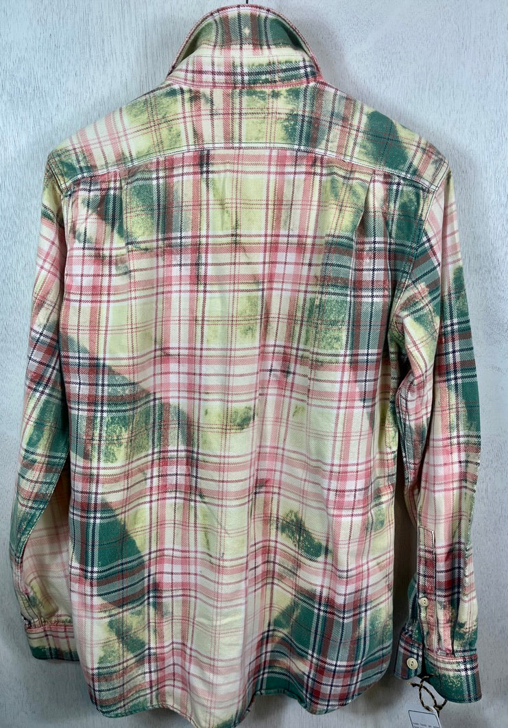 Vintage Green, Pink, Light Yellow and White Flannel Size Medium