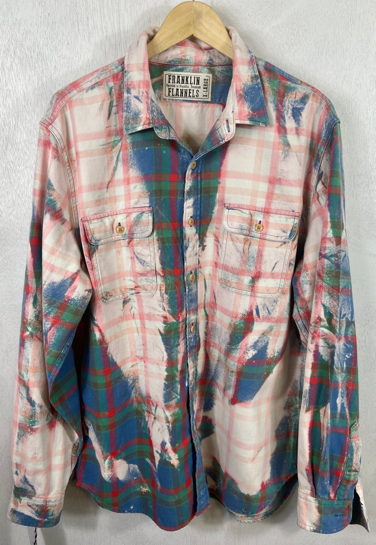 Vintage Pink, Royal Blue, Green and White Flannel Size XL