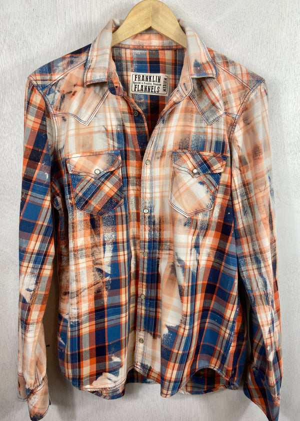 Vintage Western Style Royal Blue, Orange and White Flannel Size Medium