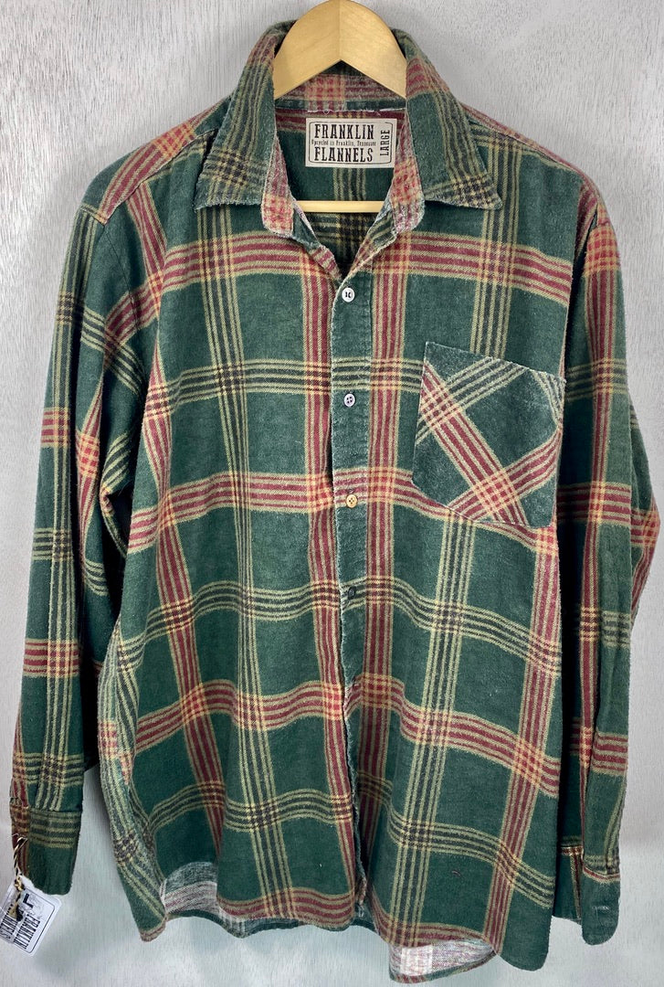 Vintage Faded Forest Green and Burgundy Flannel Size Large