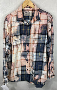 Vintage Navy, Light Blue, Pink and White Flannel Size XL