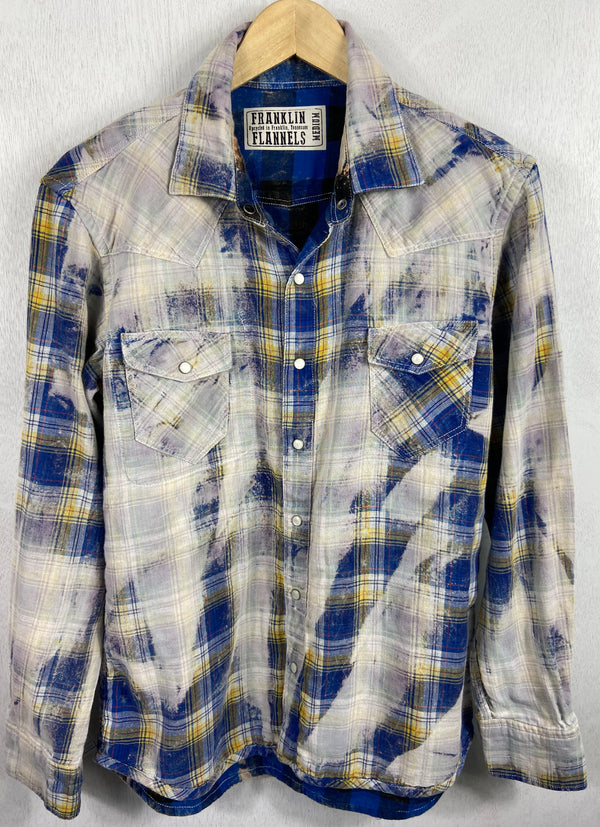 Vintage Western Style Royal Blue, White and Yellow Cotton Size Medium