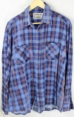 Vintage Retro Faded Blue and Navy Flannel Size Large