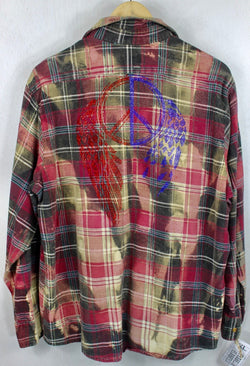 Vintage Deep Red, Grey and Blue Flannel with Bling Size Large